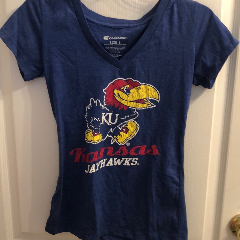 KU Blue Short-Sleeved V-Neck Tee